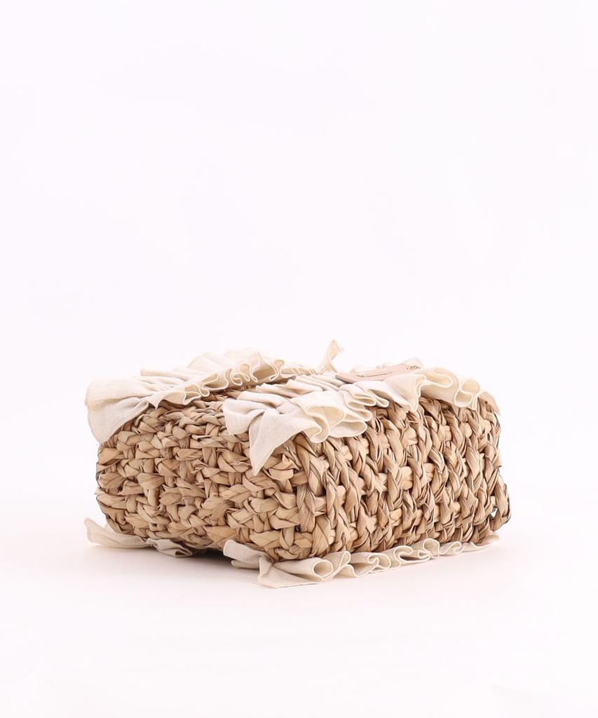 Samir Nasri Ruffled Bamboo Handle Tote Beige Women's Bag, (050)