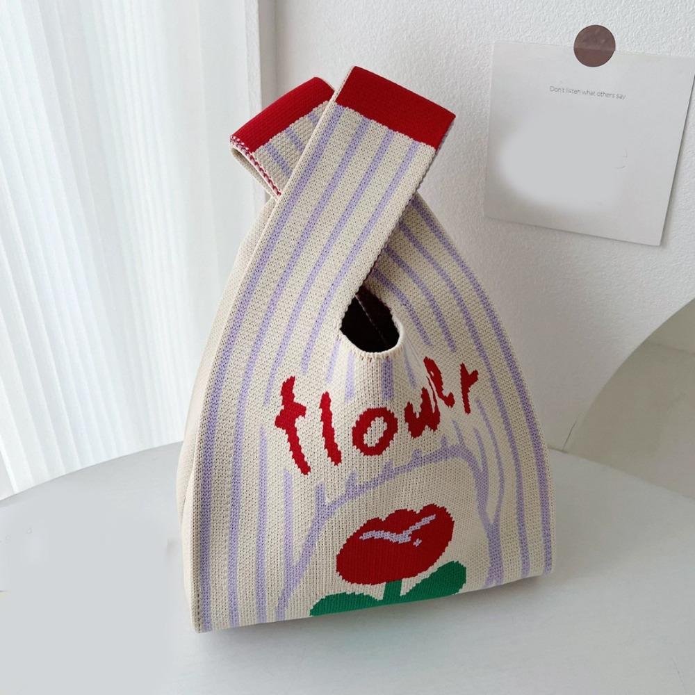 

Polyester Tulip Knitting Handbag Casual Knit Bags Gifts Flower Wrist-bag Women