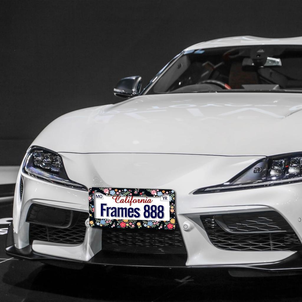 Floral License Plate Frame,Colorful Flowers Cute License Plate Frame 2 Pack Car Accessories Aluminum License Plate Covers for Men Women 2 Holes with