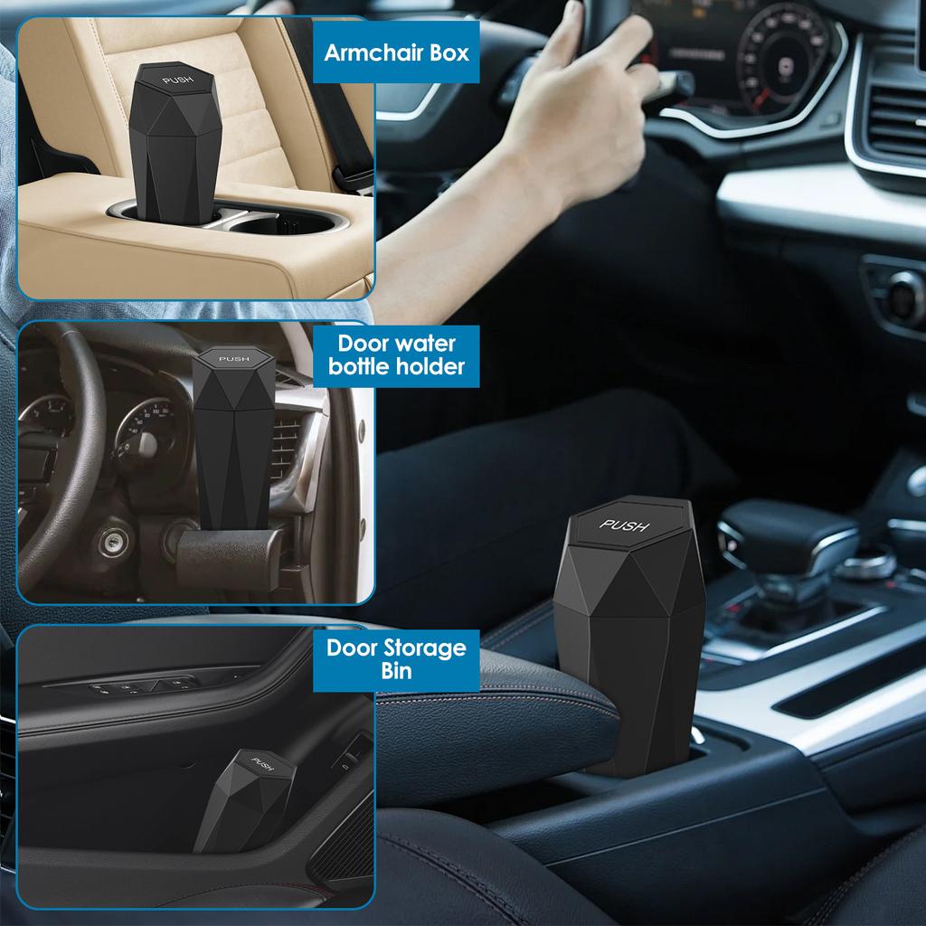 2pcs Car Trash Cans Diamond Shaped Mini Garbage Bin 550ML Leakproof Small Waste Basket with Lid Auto Car Interior Accessories