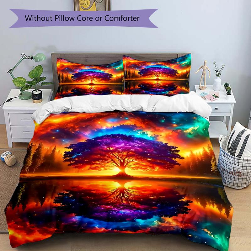 

3 шт. Зачарованное Отражение Печатный Комплект Постельного Белья, Мягкое и Удобное Пододеяльник для Спальни, Гостевой Комнаты (1 пододеяльник + 2 наволочки 135x200cm