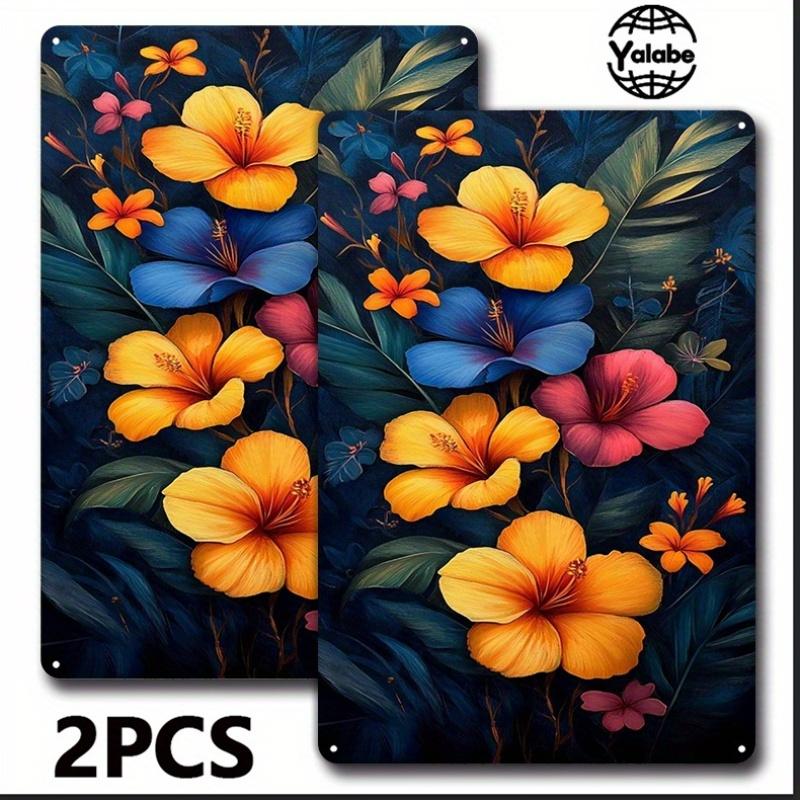 2D Flat, 2 Tropical Vintage Tin Paintings - Nostalgic Metal Art Wall Hangings to Decorate Homes, Cafes And Studios | Waterproof