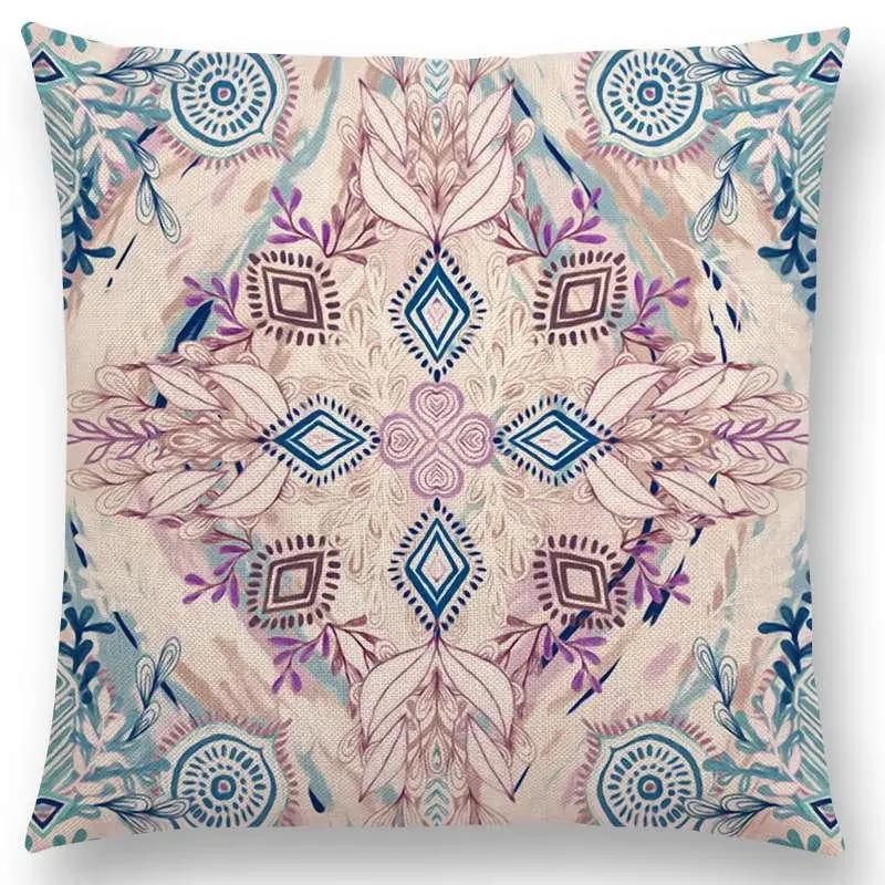 New Vivid Art Colorful Flowers Gorgeous Floral Doodle Geometry Mandala Coral Wonderland Pattern Car Cushion Cover Pillow Case