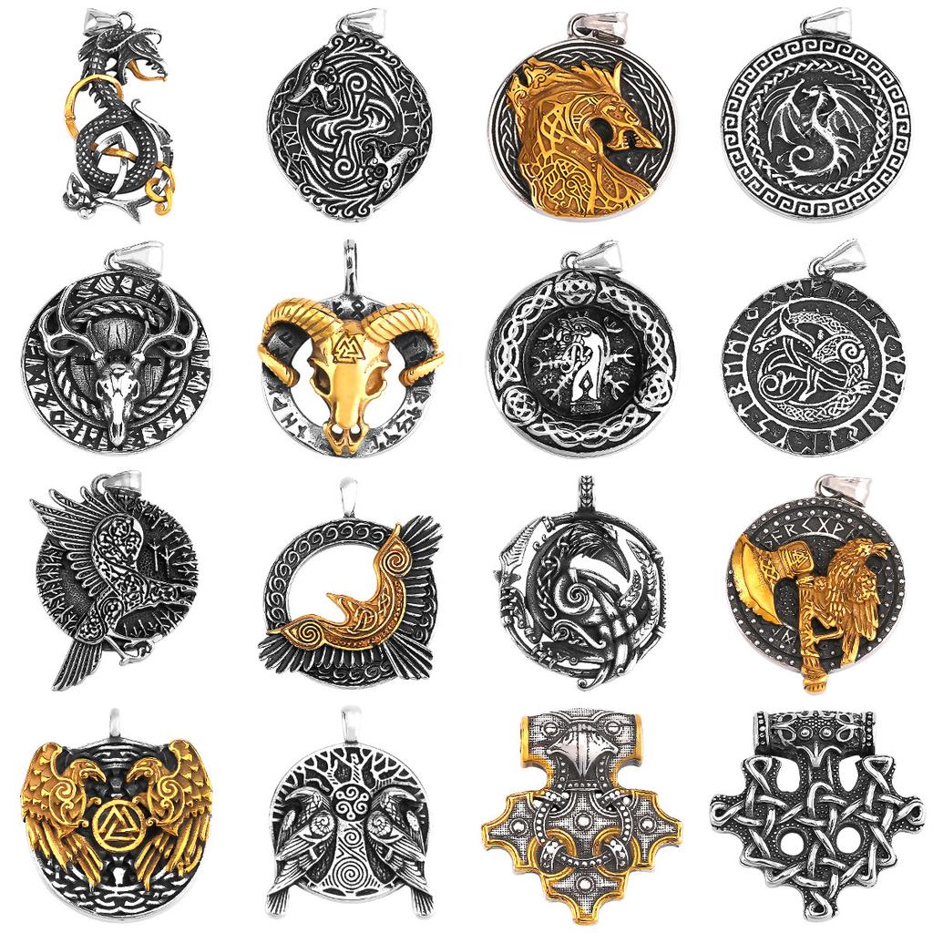 Colar Animal Corvo Dragão Viking Nórdico Vários Masculinos Pingente Amuleto de Odin Aço Inoxidável Moda Joias Vintage