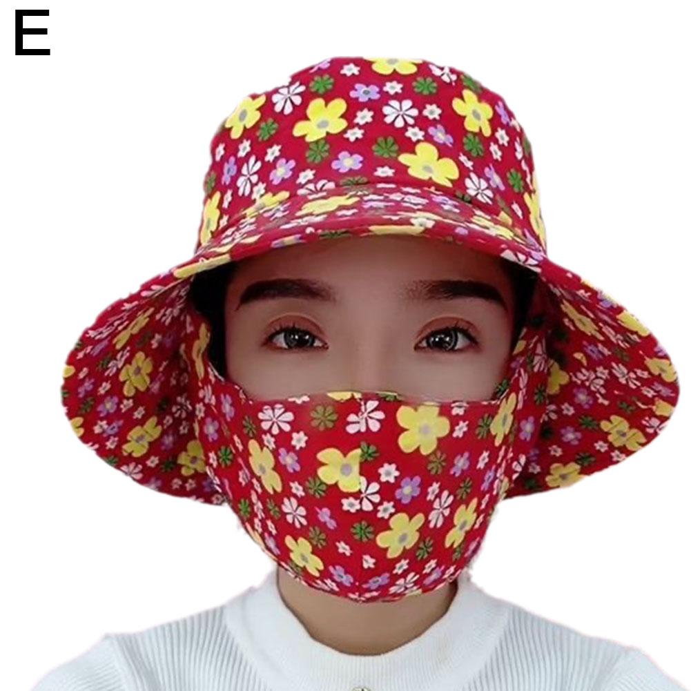 Women Anti-UV Sun Hat Beach Foldable Sunscreen Floral Print Caps Neck Face Care Wide Brim Hat New Summer Outdoor Riding