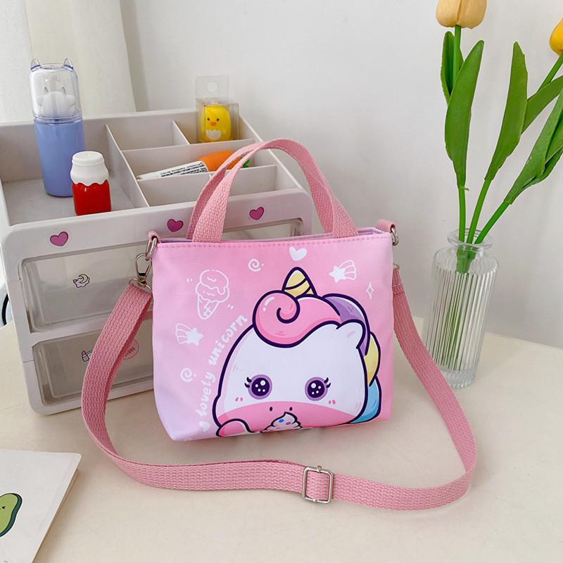 

Stylish Cartoon Print Crossbody Bag For Kids Versatile Canvas Shoulder Bag For Girls And Boys Pink Pony