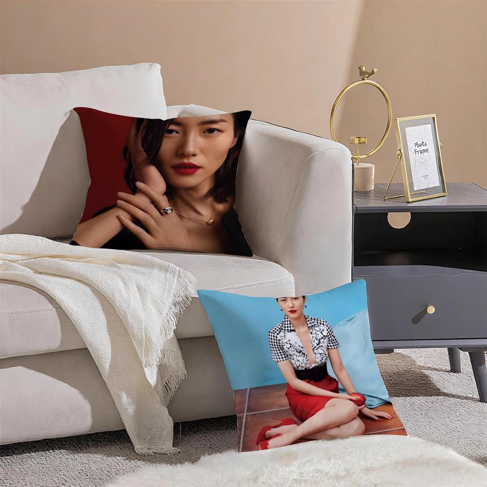 Popular Fashion Chinese Sexy Model LLiu Wen Cushion Cover Pillowcase Short Plush Invisible Zipper Room Sofa Cushion Cover