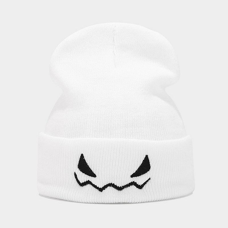 European and American new Halloween pumpkin little devil expression embroidery knitted hat men's and women's autumn and winter warm wool hat
