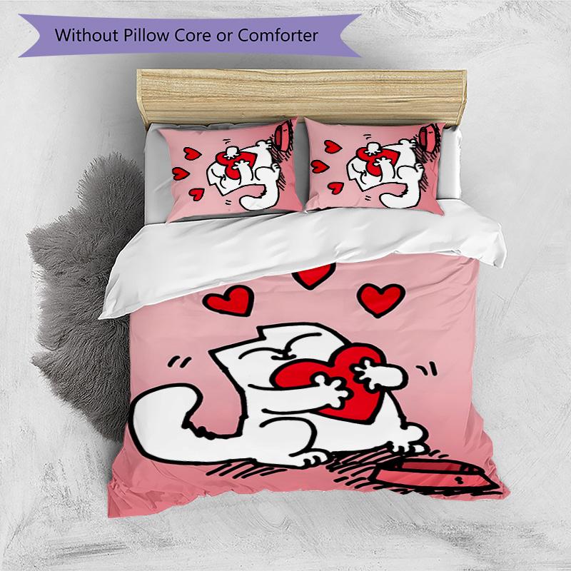 Simon's cat 3pcs Bedding Set Duvet Cover Closure Includes 1 Duvet Cover & 2 Pillowcases for All Seasons Bedroom Home Dorm Decor