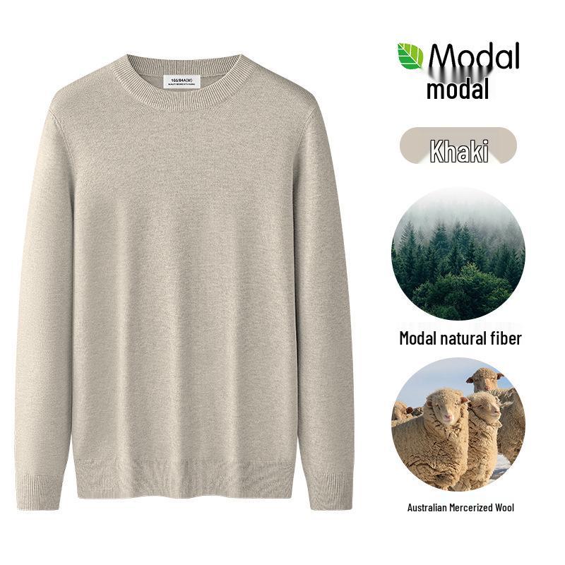 

Men s Wool Modal Warm Knit Sweater: Plus Velvet Long Sleeve Round Neck Solid Color T-shirt for Autumn Winter XL (140-160 jin)