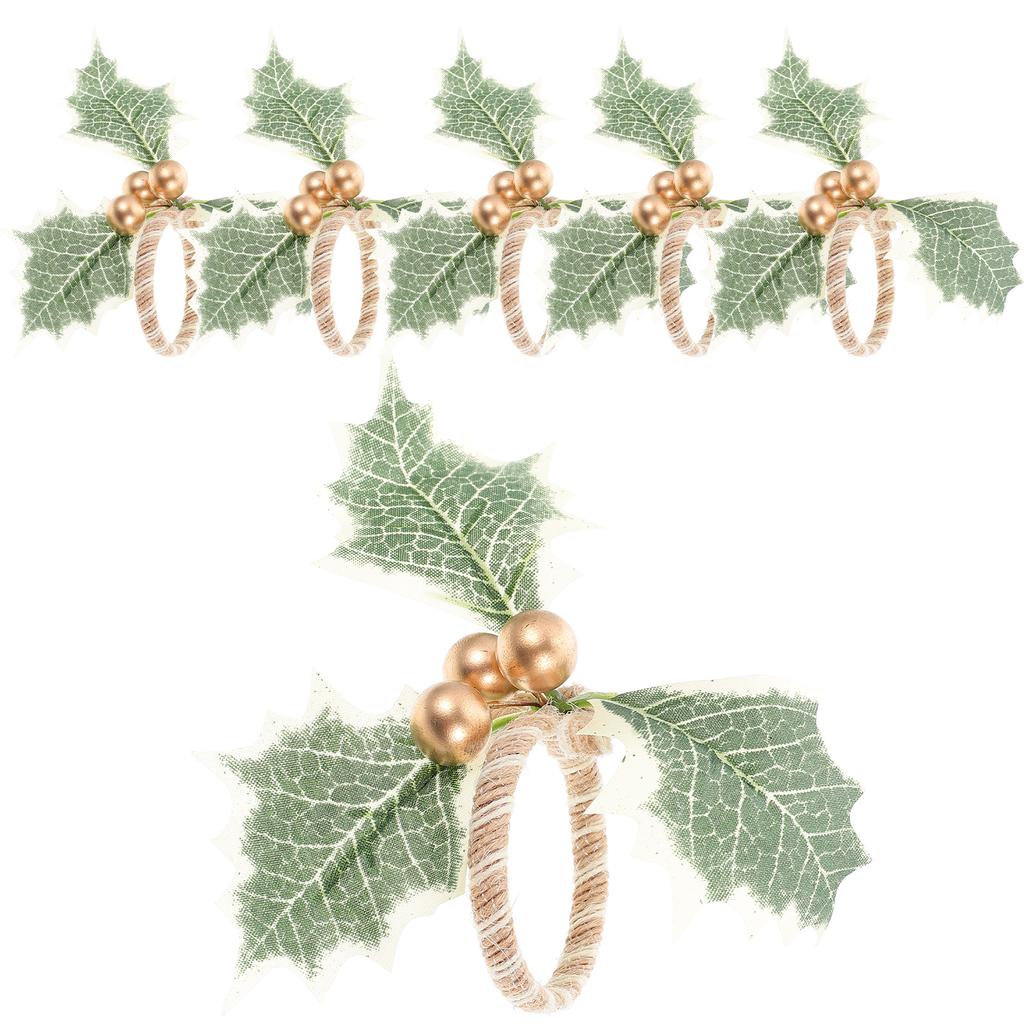 6pcs Napkin Rings Christmas Table Decor Berry Leaf Design Serviette Clasps For Party Dining Home Xmas Decoration