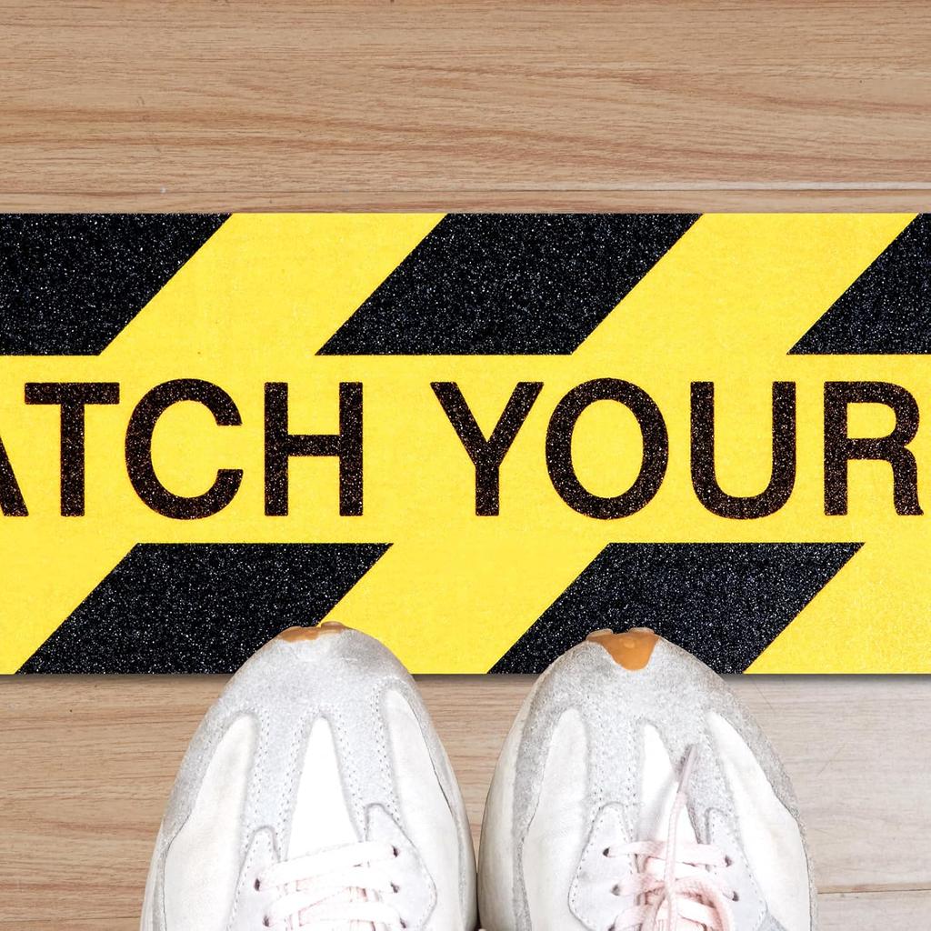 3PCS Watch Your Step Sign,6 x 24 Inch Premium Self Adhesive Watch Your Step Sticker for Workplace Home Business Safety Wet Floor Caution,Help Prevent