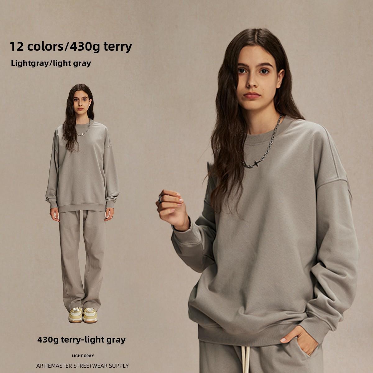 

ARTIE Унисекс 2024 Terry Свитшот - 430 г Круглый вырез Уличная мода на осень S светло-серый