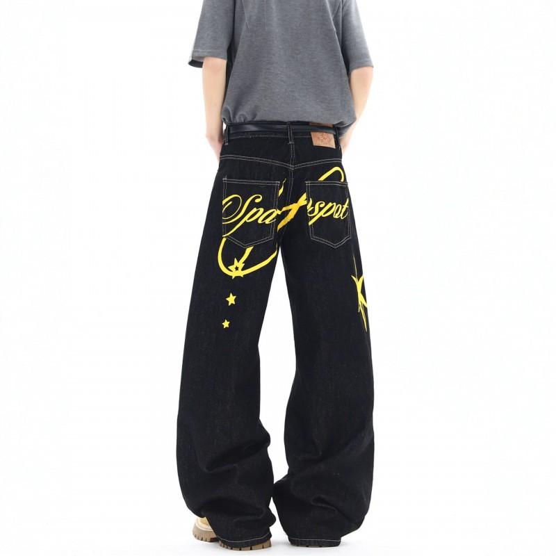 Vintage Washed Denim Jeans Men Women Loose Straight Leg High Street Style Casual Long Pants