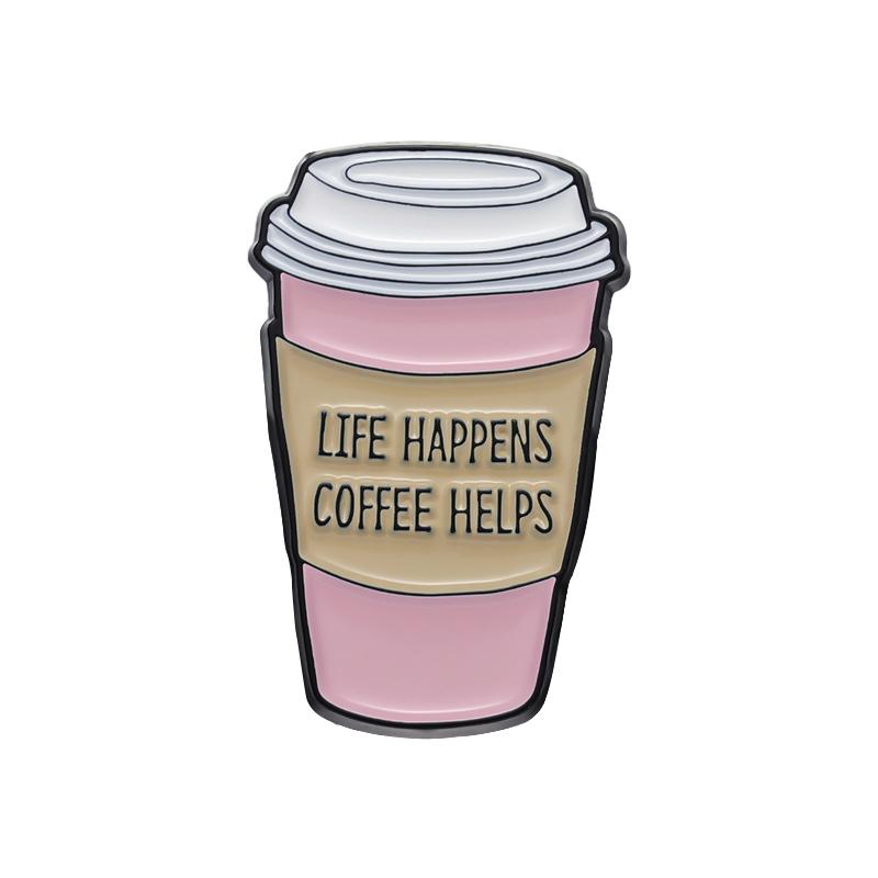 Iced Coffee Enamel Pin Creative Fuel Deja Brew Life Happens Coffee Helps Brooch Funny Lapel Badges Jewelry Gift for Kids Friends