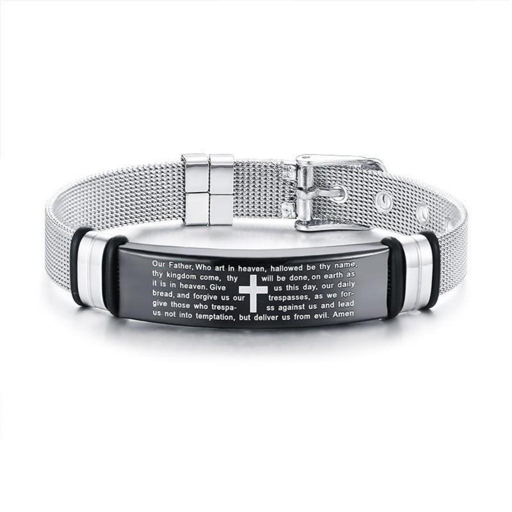 Custom Stainless Steel Plate Bracelets for Men Women Trendy Cross Bible Verse Bangles National Languages