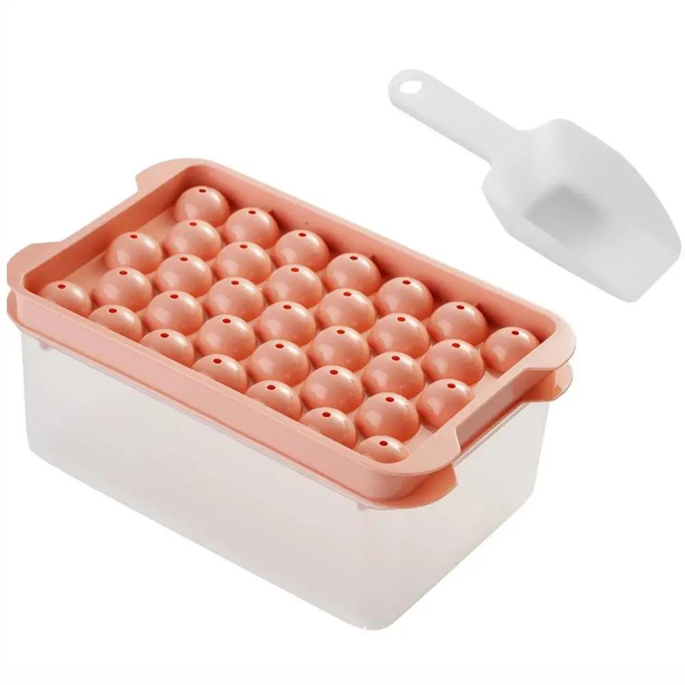 3 In 1 Plastic Ice Cube Molds Tray Mini Ice Ball Maker Mold With Ice Cube Storage Box Ice Shovel For Cocktail Whiskey Chill L9X7 розовый
