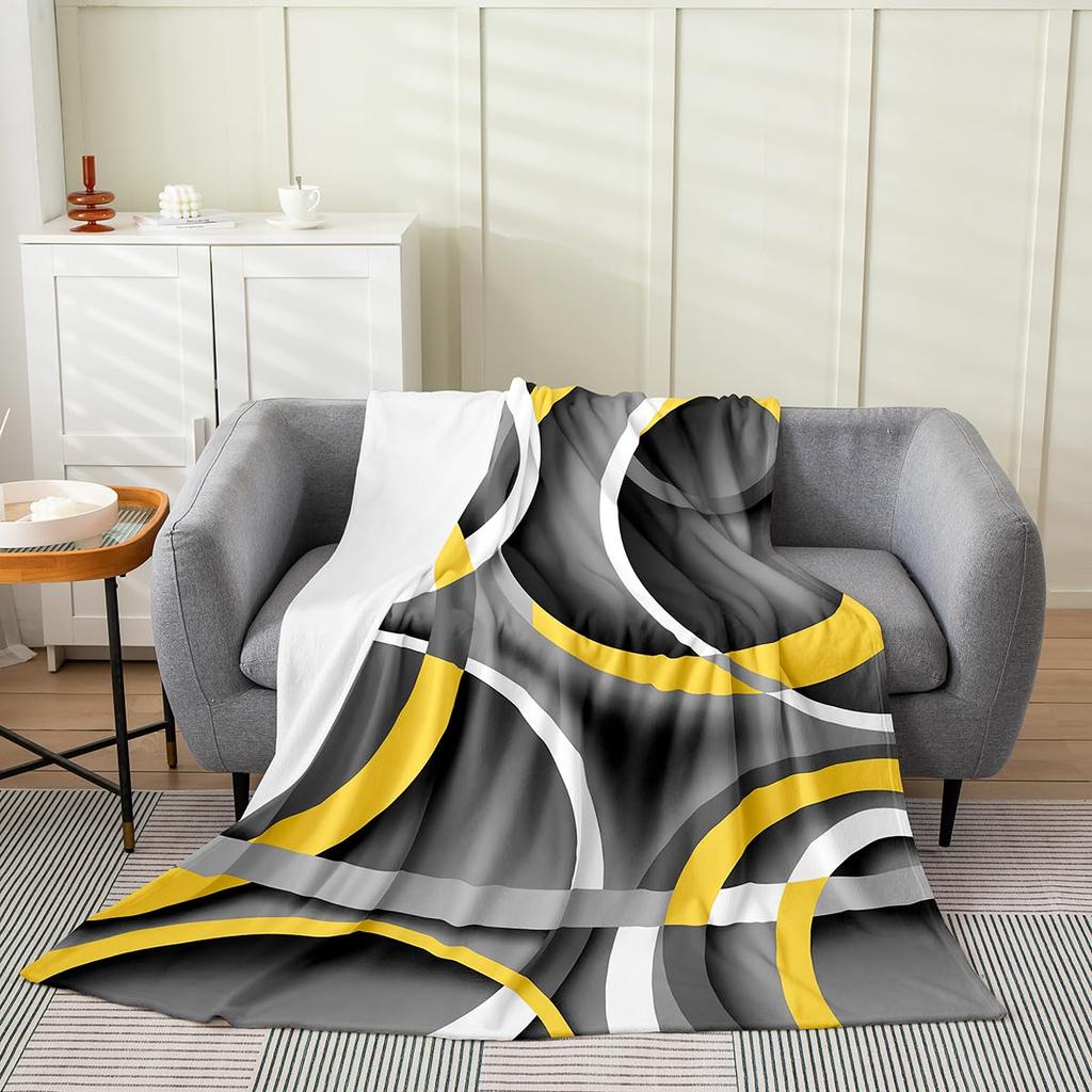 Contemporary Swirl Ring Line Art Pattern Comfortable Fleece Blanket Fit Living Room Bed Office All-match Simple Household Decor