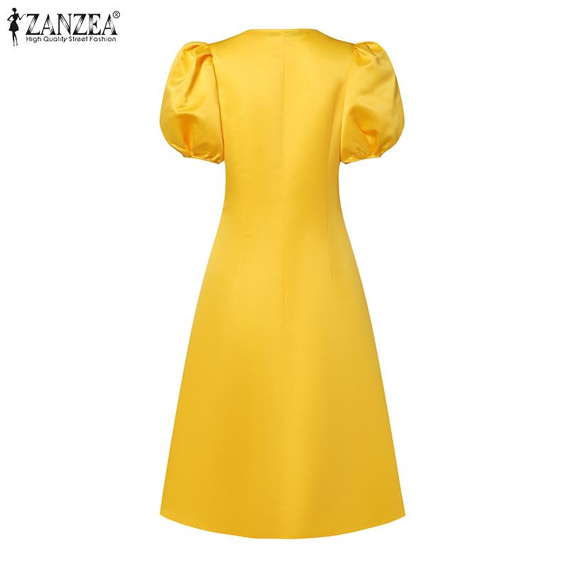 ZANZEA Frauen Casual V-ausschnitt Kurzarm Sommer Party A-linie Kleid