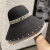 Ins Big Eaves Pearl Straw Fisherman's Hat Children Spring and Summer Seaside Beach Versatile Sunshade Straw Hat