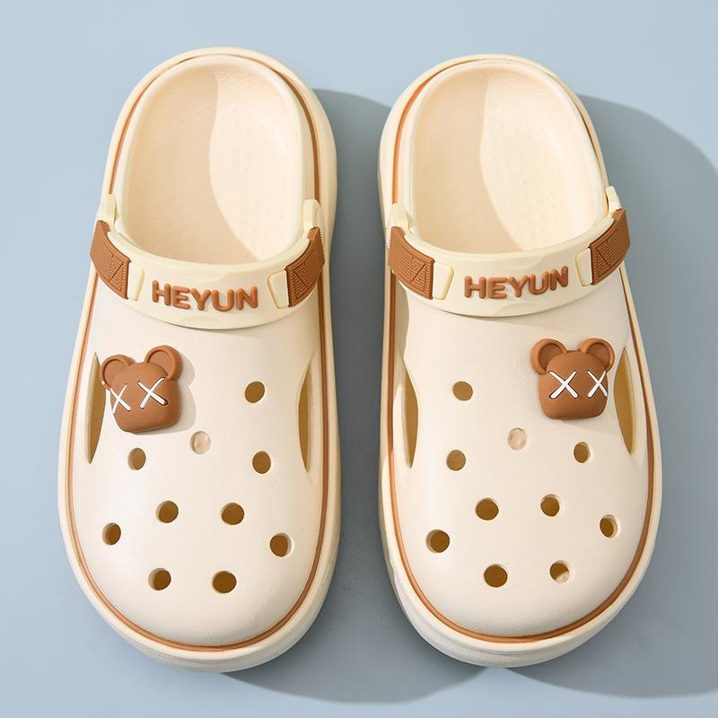 

Новые туфли с отверстиями женские летние увеличивающие рост дезодорирующие износостойкие EVA с закрытым носком шлепанцы для улицы нескользящие дышащие передовые сандалии 39-40 бежевый