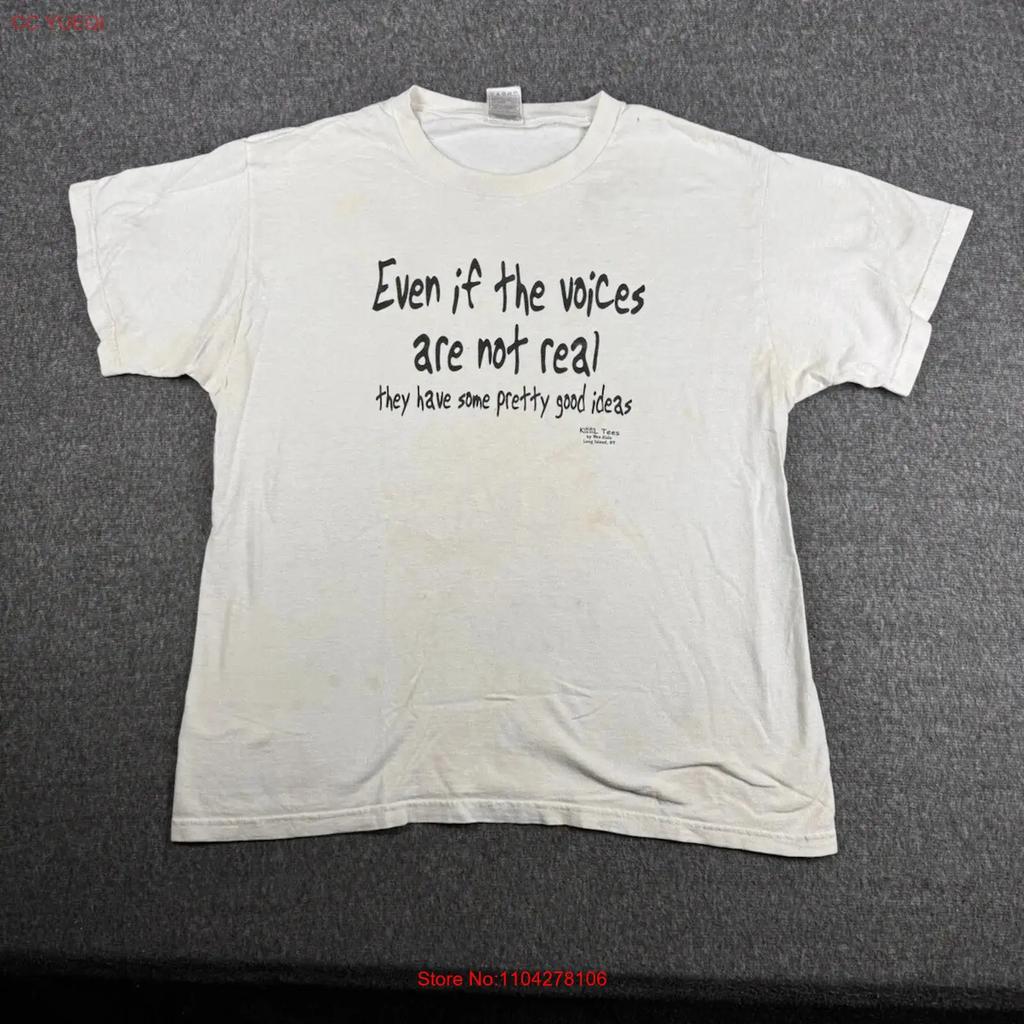 Y2k Funny T Shirt Mens Size L White Even If The Voices Are Not Real vintage Washed Casual Soft graphic Top For Everyday Wear
