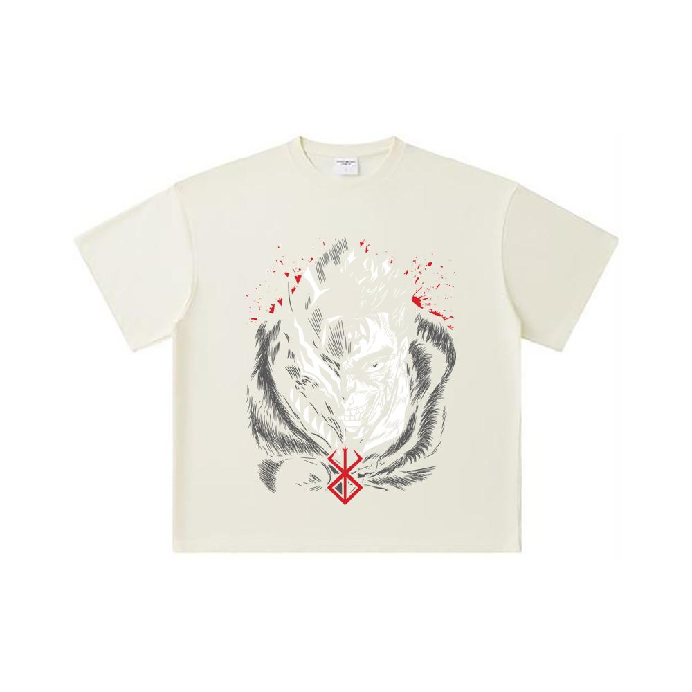 260 GSM Double Yarn 32 Count 100% Cotton Berserk V9 Print Unisex Heavy Cotton T Shirt