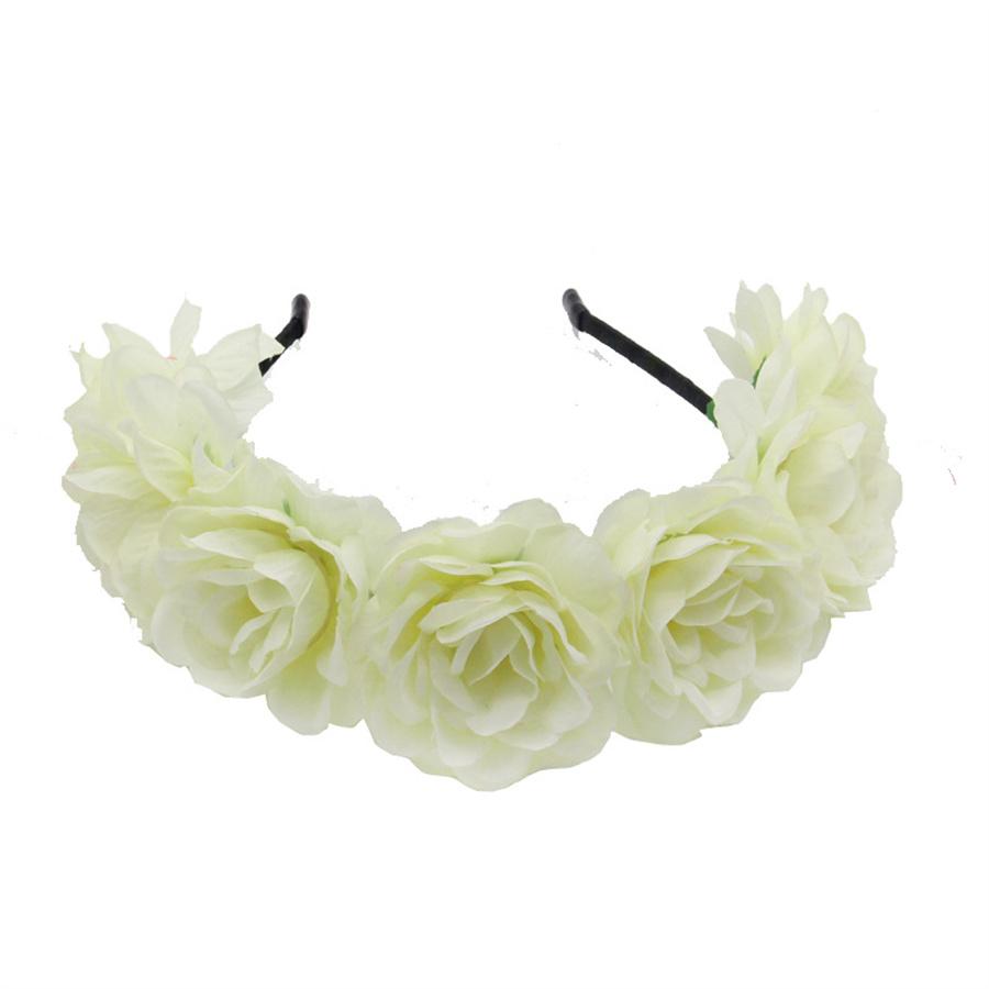 New Bridal Rose Flower Crown Headband Wedding Headpiece Hair Band for Women Artificial Wreaths Garland Bridesmaid Hair Hoop Gift