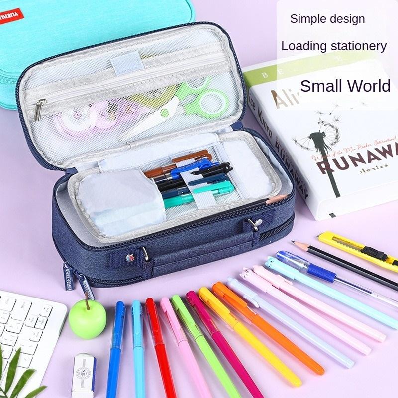 Simple Canvas Multi-layer Pencil Case Multi-functional Portable Stationery Box
