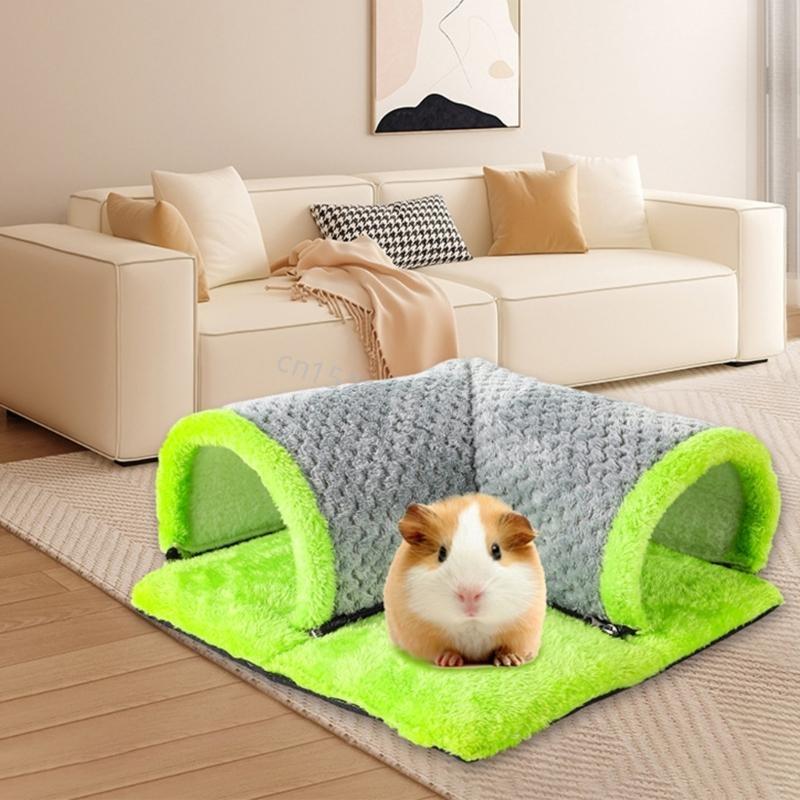 Soft Permeable Plush Pet Bed Small Animal Warm Bed House Cold Weather Cave for Small Pet Like Hamsters 6XDE