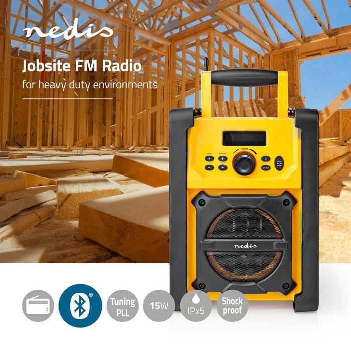 Radio FM De Chantier Nedis RDFM3100YW - Noir/Jaune - Bluetooth - IPX5 - 20 Présélections