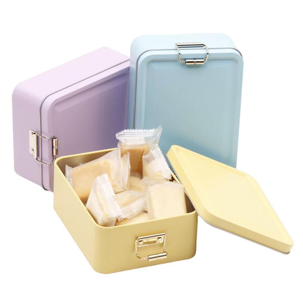 Tinplate Box Metal Storage Tins Tea Container Rectangular W/ Lids Cookie Candy Pill Cases Money Contain Mini Tin Storage Box