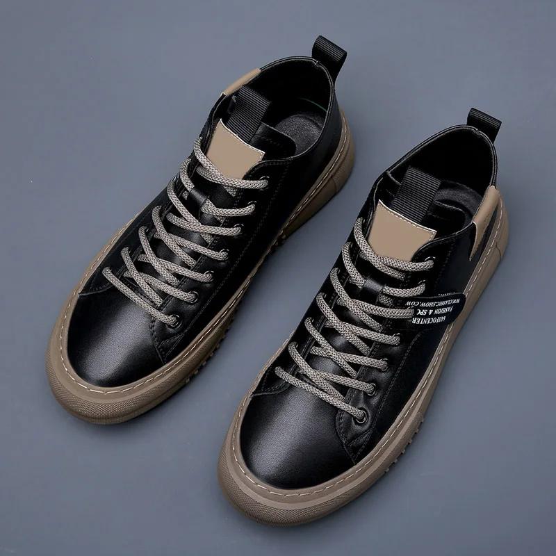 Fashion Street Style Men's Leather Sneakers Comfortable Casual Shoes for Men Non-Slip Vulcanize Shoes Fashion Ankle Boots Skate Footwear