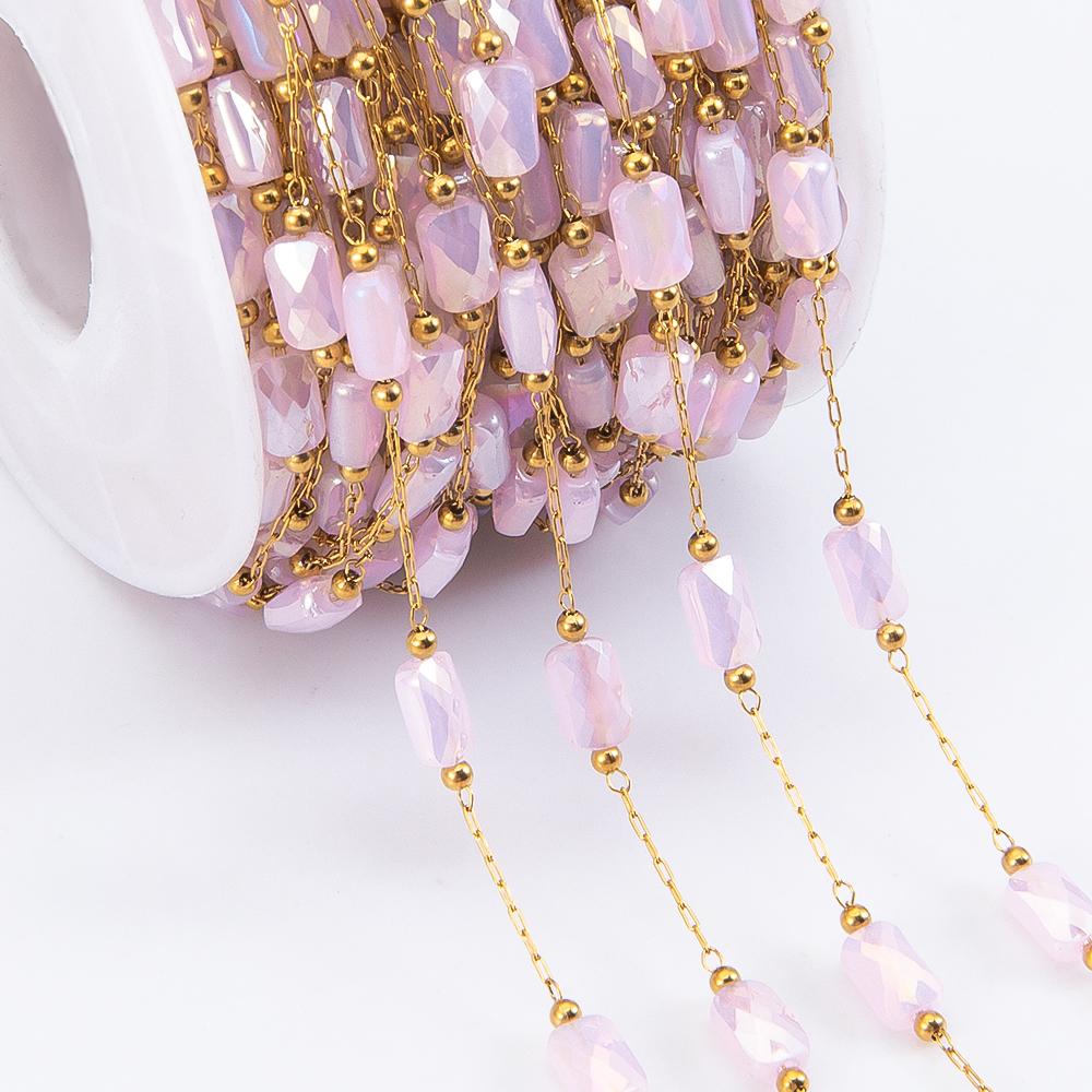 

2Meters 1Meter Pink Crystal Beaded Stainless Steel Chains Rhinestone Beading Chains for Necklace Bracelet Jewelry Making DIY 1meter розовый