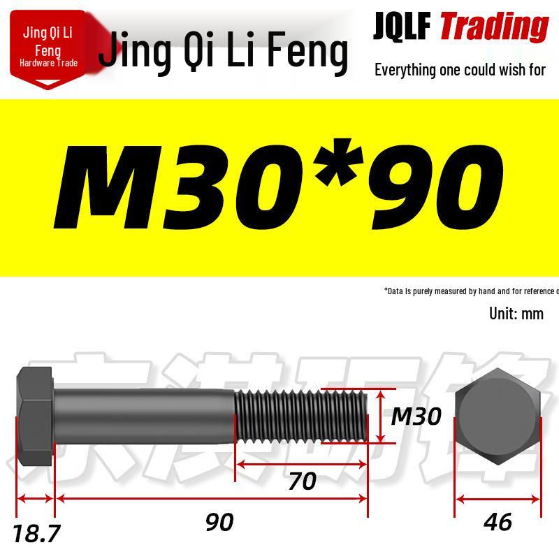 M27-M39 Grade 12.9 Blackened Half-Thread Hexagon Bolt