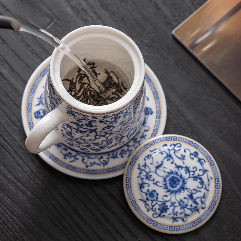 Blue and white jade porcelain exquisite teacup water cup high-end office home tea mug high value cup