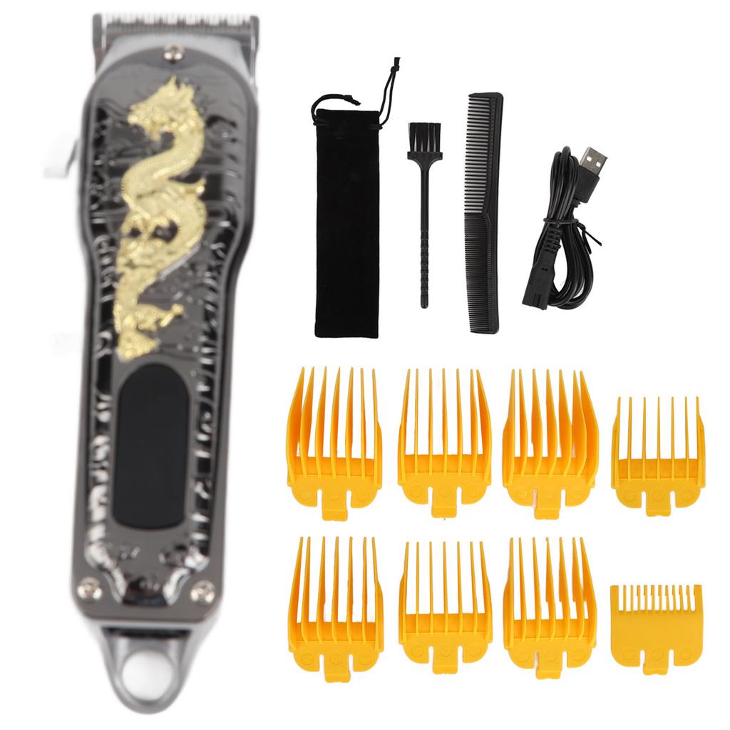 Electric Hair Trimmer USB Charging Low Noise LED Display Cordless Hair Clipper with 8 Guide Combs