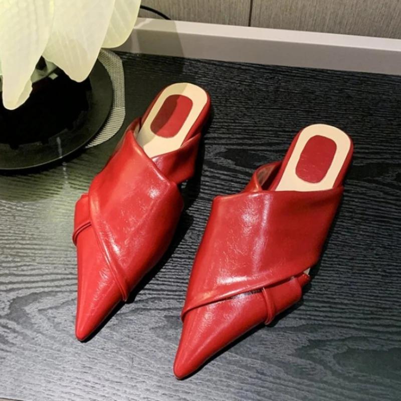 Elegant Pointed Toe Flats Slippers Designer Mules Shoes Summer Women's Sandals 2025 Party Slides New Mujer De Sandalias