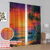 Set Of 2 Flat Printing Curtain Tropical Sunset Beach Ocean Kayak Digital Printed Polyester Drapes All Season Party Holiday Made
