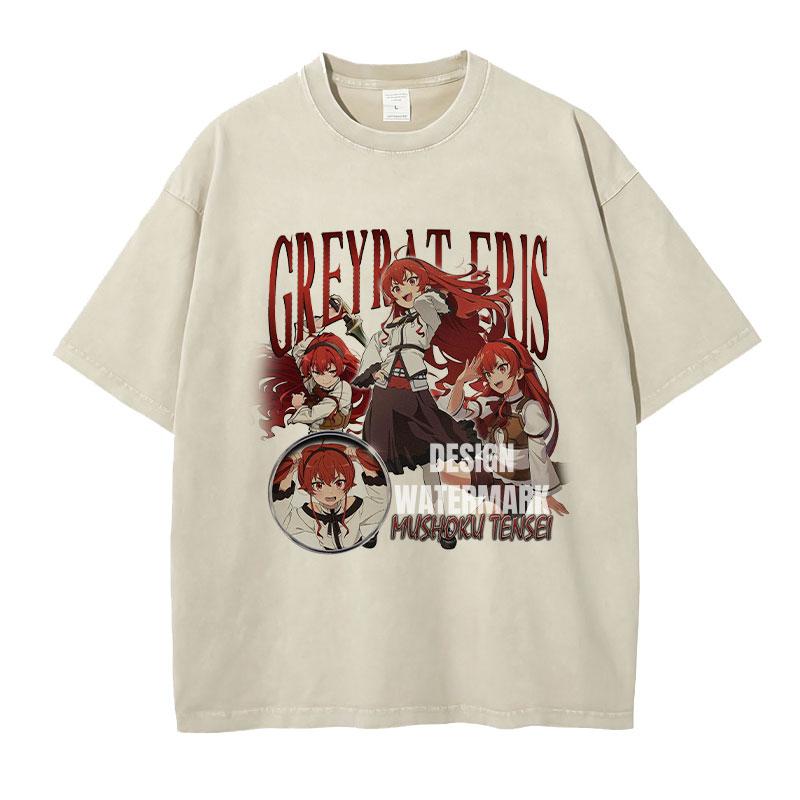 Anime MMushoku Tensei Magliette Oversize Vintage Lavate Unisexga Greyrat Eris Maglietta Roxy Maglietta Sylphiette Top T-shirt Cotone