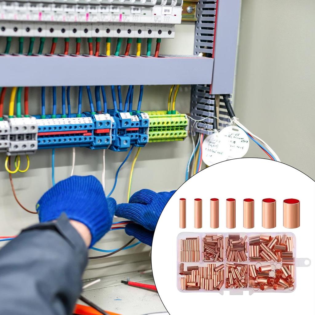 Pack of 250 Brass Wire Connectors Electrical Crimp Tube Terminals High Conductivity Crimp Connectors Set for Home Wiring