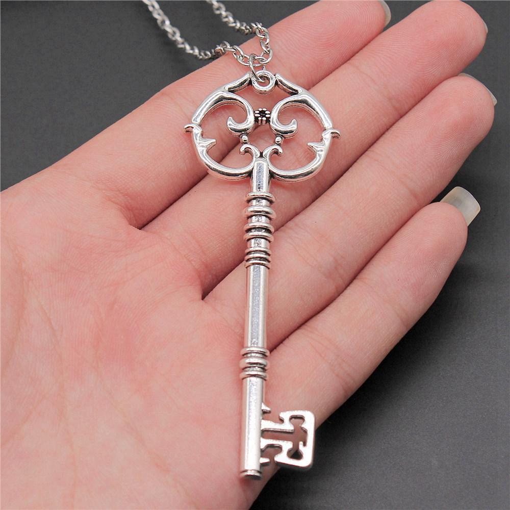 Openwork Resin Photo Frame Geometric Keys Pendant Antique Bronze Silver Metal Friend Collar Necklace