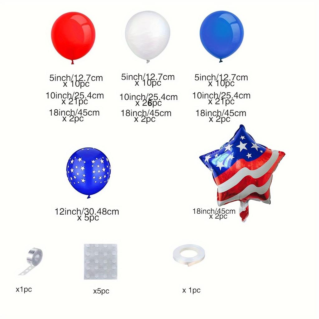 118 Pieces Blue, Red, White Patriotic Balloon Arch Kit, Which Can Be Used for Independence Day Celebration, Birthday Party, Etc