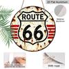 Płaskie, Dwuwymiarowe, Styl Retro, Wysokiej Klasy Aluminiowa Dekoracja Ścienna, Dostępna w Różnych Rozmiarach. Znak Route 66 w kształcie tarczy. Nadaje się do wewnątrz i na zewnątrz