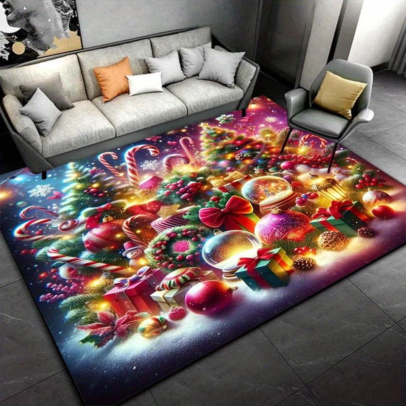 Festive Christmas Rug with Vibrant Tree and Gifts for Cozy Living Room Decor | Holiday Seasonal Carpet | Xmas Home Accessories