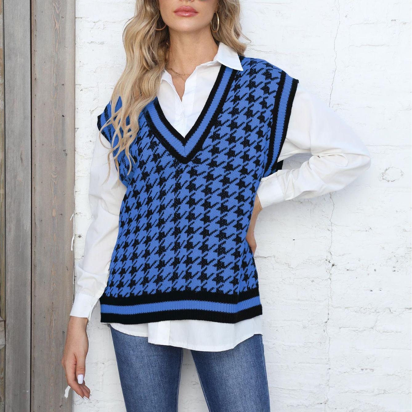 

Женский полосатый контрастный цвет пэчворк ситцевый повседневный свитер жилет average size синий