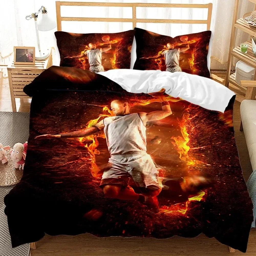 Basketball Duvet Cover Set King Queen Ball Sport Theme Bedding Set Boys Teens Basketball Fan Room Polyester Quilt Cover