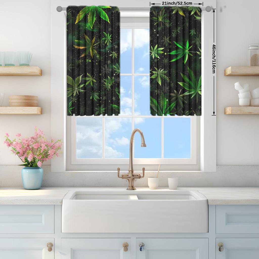2pcs Green Leaves Printed Curtain for Home Decor - Rod Pocket Window Treatment for Bedroom   Office   Kitchen and Living Room