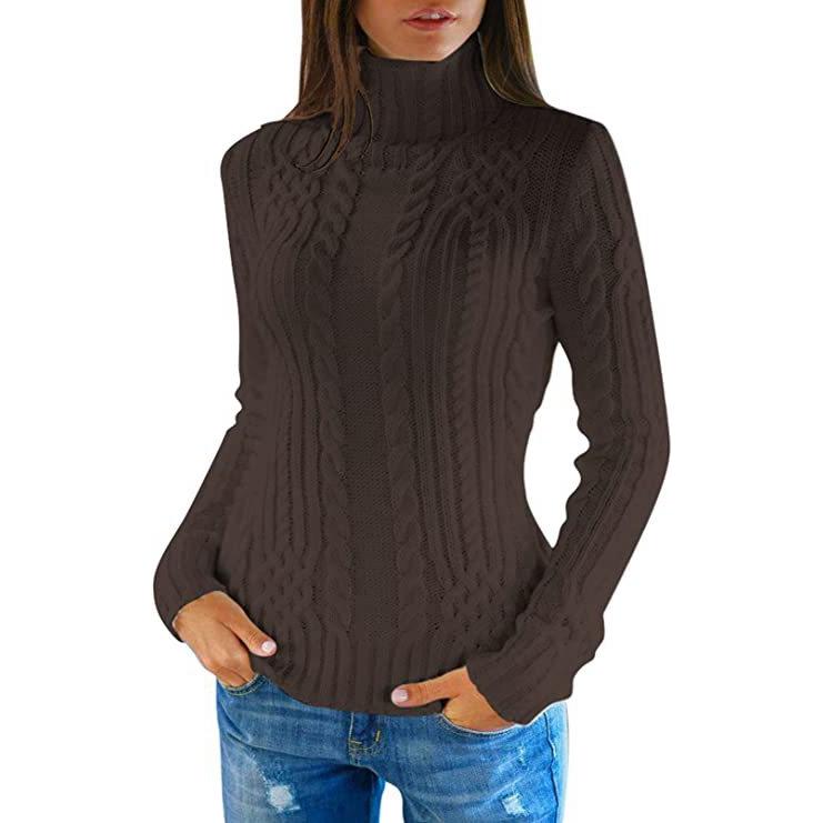 Autumn Winter Women Slim Knitted Sweater Tops High Neck Long Warm Baggy Chunky Pullovers Outwear