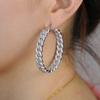 New 48mm Big Hoop Earring Cuban Chain Shape Circle Micro Paved Mini Bling Cubic Zircon Silver Color Hoop Women Fashion Jewelry